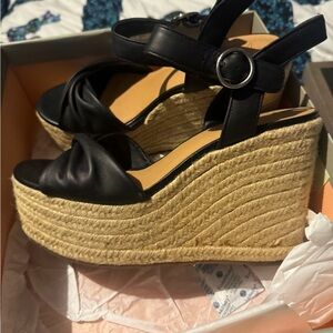 Black Espadrille Wedge Sandals
